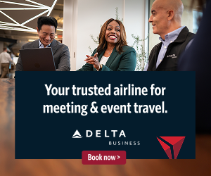Delta Airlines business discount  - three people chatting at an airport