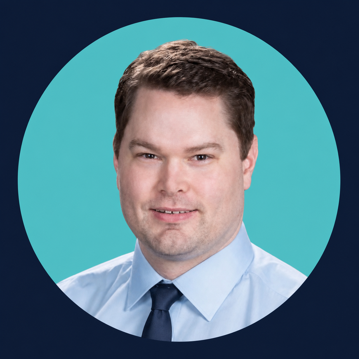 Dr. Ronald Olsen In Teal Circle Navy Square