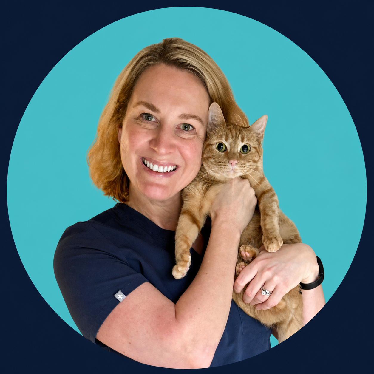 Instructor Portrait In Teal Circle On Navy Square