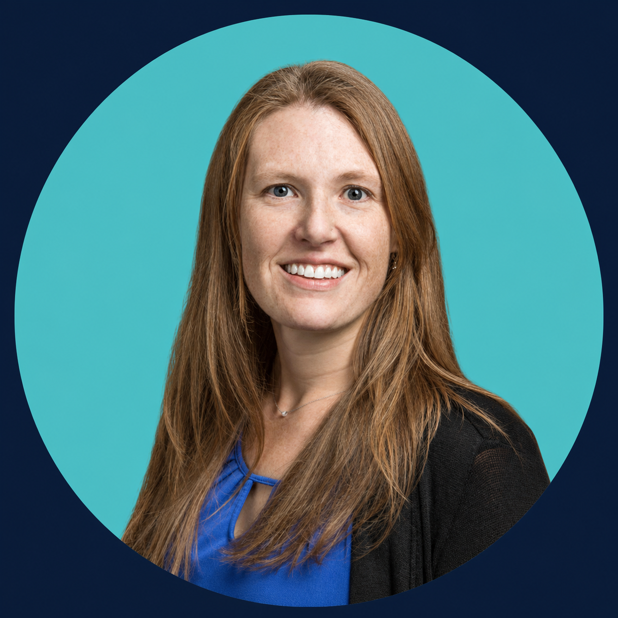 Teal Circle Headshot On Navy Square Background